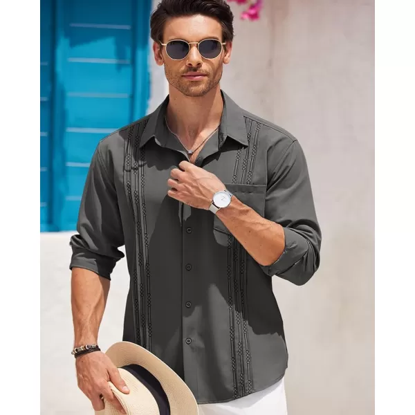 COOFANDY Men's Cuban Guayabera Shirts Casual Button Down Long Sleeve Summer Beach Shirt