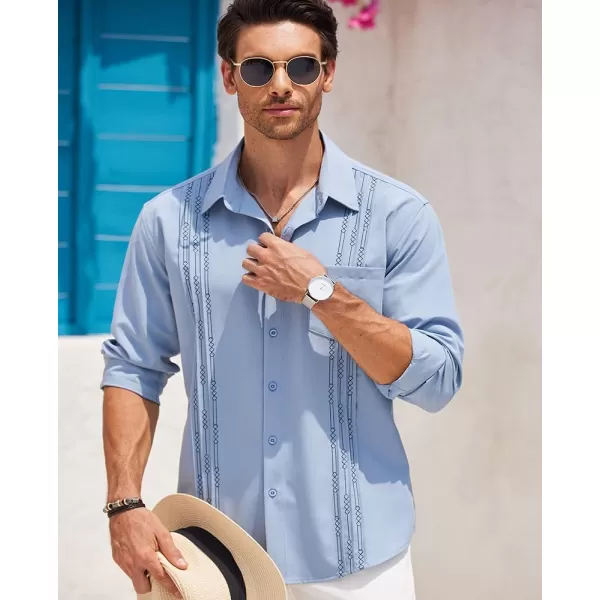 COOFANDY Men's Cuban Guayabera Shirts Casual Button Down Long Sleeve Summer Beach Shirt