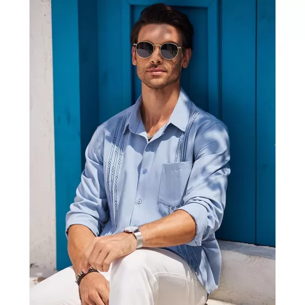COOFANDY Men's Cuban Guayabera Shirts Casual Button Down Long Sleeve Summer Beach Shirt