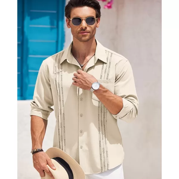 COOFANDY Men's Cuban Guayabera Shirts Casual Button Down Long Sleeve Summer Beach Shirt