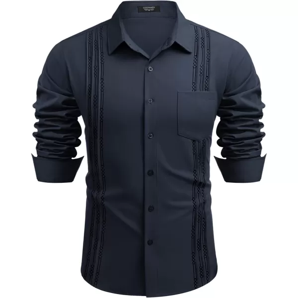 COOFANDY Men's Cuban Guayabera Shirts Casual Button Down Long Sleeve Summer Beach Shirt