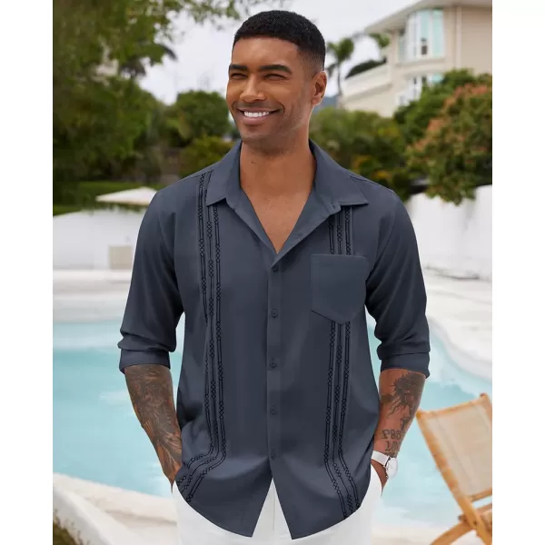 COOFANDY Men's Cuban Guayabera Shirts Casual Button Down Long Sleeve Summer Beach Shirt