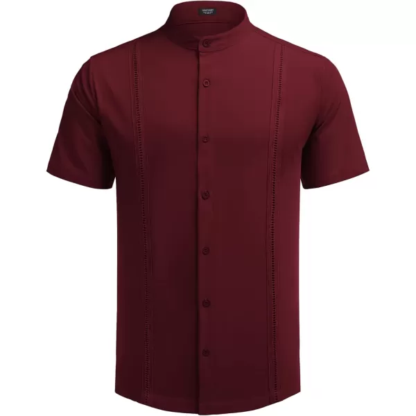 COOFANDY Mens Cuban Guayabera Short Sleeve Shirt Casual Band Collar Button Down Shirts
