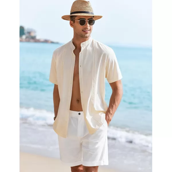 COOFANDY Mens Cuban Guayabera Short Sleeve Shirt Casual Band Collar Button Down Shirts