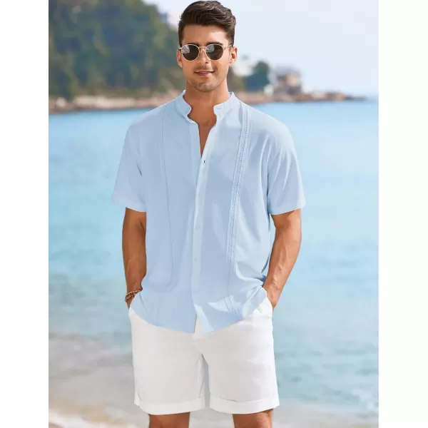 COOFANDY Mens Cuban Guayabera Short Sleeve Shirt Casual Band Collar Button Down Shirts