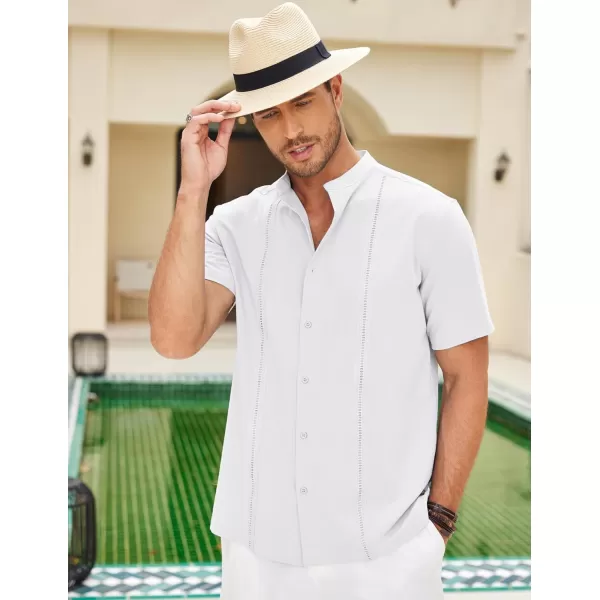 COOFANDY Mens Cuban Guayabera Short Sleeve Shirt Casual Band Collar Button Down Shirts