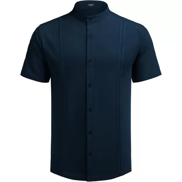 COOFANDY Mens Cuban Guayabera Short Sleeve Shirt Casual Band Collar Button Down Shirts