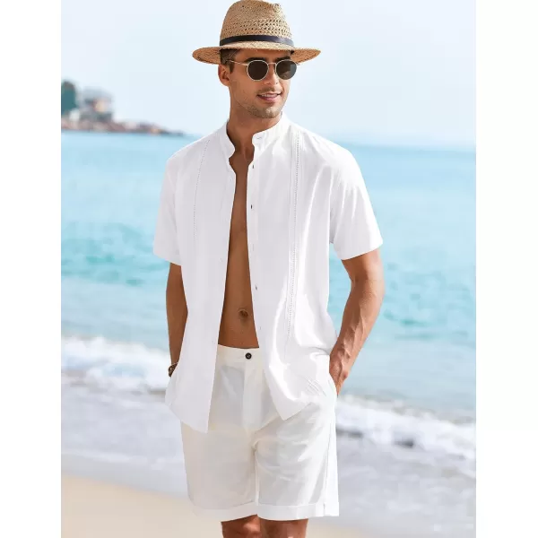 COOFANDY Mens Cuban Guayabera Short Sleeve Shirt Casual Band Collar Button Down Shirts