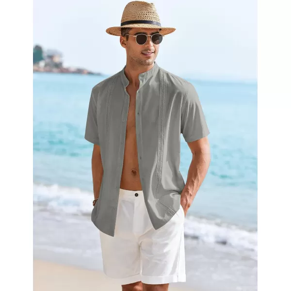 COOFANDY Mens Cuban Guayabera Short Sleeve Shirt Casual Band Collar Button Down Shirts