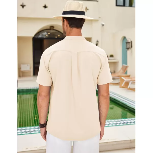 COOFANDY Mens Cuban Guayabera Short Sleeve Shirt Casual Band Collar Button Down Shirts