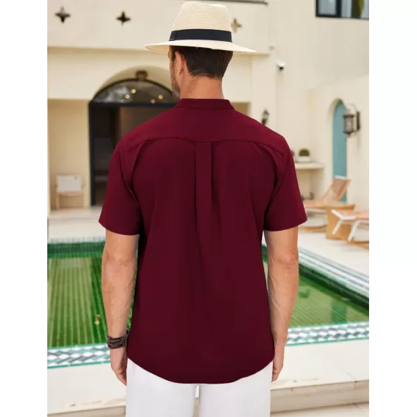 COOFANDY Mens Cuban Guayabera Short Sleeve Shirt Casual Band Collar Button Down Shirts