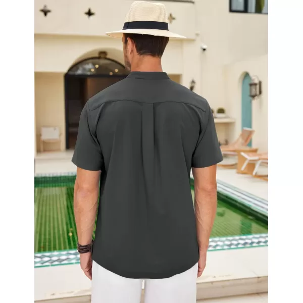 COOFANDY Mens Cuban Guayabera Short Sleeve Shirt Casual Band Collar Button Down Shirts