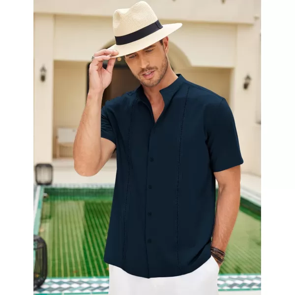 COOFANDY Mens Cuban Guayabera Short Sleeve Shirt Casual Band Collar Button Down Shirts