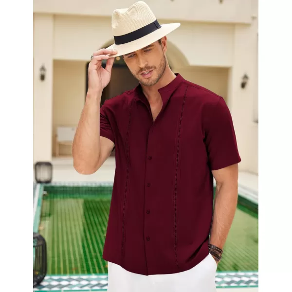 COOFANDY Mens Cuban Guayabera Short Sleeve Shirt Casual Band Collar Button Down Shirts