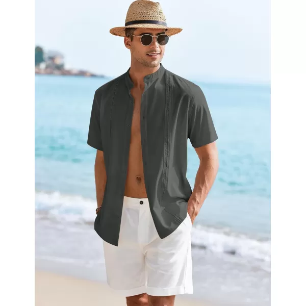 COOFANDY Mens Cuban Guayabera Short Sleeve Shirt Casual Band Collar Button Down Shirts