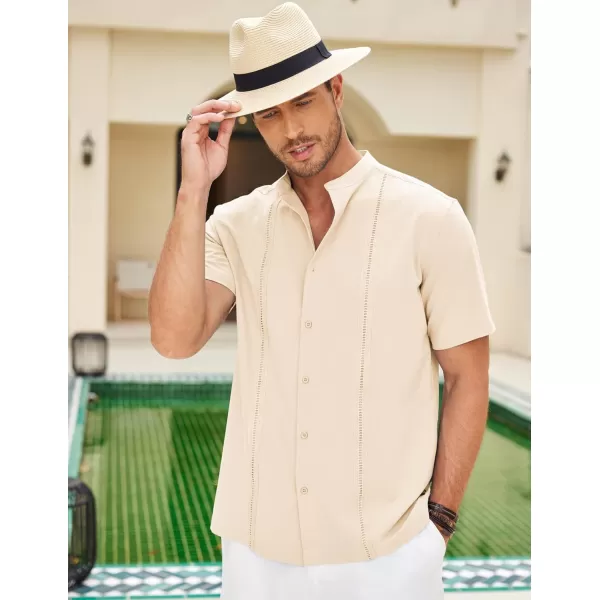 COOFANDY Mens Cuban Guayabera Short Sleeve Shirt Casual Band Collar Button Down Shirts