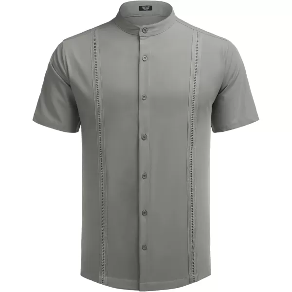 COOFANDY Mens Cuban Guayabera Short Sleeve Shirt Casual Band Collar Button Down Shirts