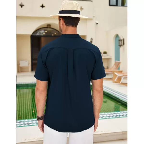 COOFANDY Mens Cuban Guayabera Short Sleeve Shirt Casual Band Collar Button Down Shirts