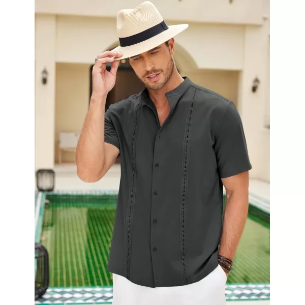 COOFANDY Mens Cuban Guayabera Short Sleeve Shirt Casual Band Collar Button Down Shirts
