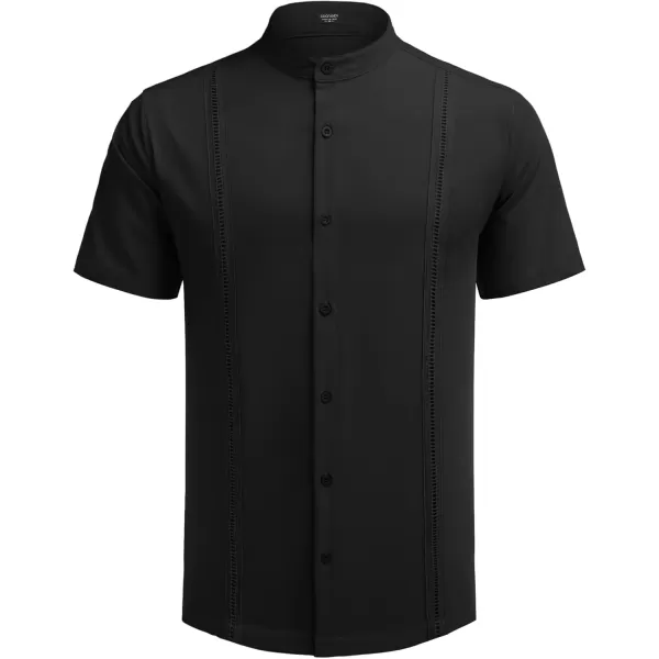 COOFANDY Mens Cuban Guayabera Short Sleeve Shirt Casual Band Collar Button Down Shirts