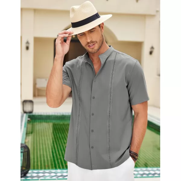 COOFANDY Mens Cuban Guayabera Short Sleeve Shirt Casual Band Collar Button Down Shirts