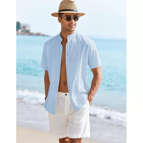 COOFANDY Mens Cuban Guayabera Short Sleeve Shirt Casual Band Collar Button Down Shirts