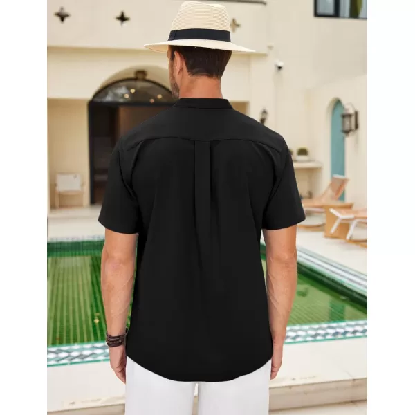 COOFANDY Mens Cuban Guayabera Short Sleeve Shirt Casual Band Collar Button Down Shirts
