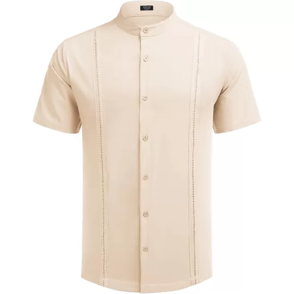 COOFANDY Mens Cuban Guayabera Short Sleeve Shirt Casual Band Collar Button Down Shirts