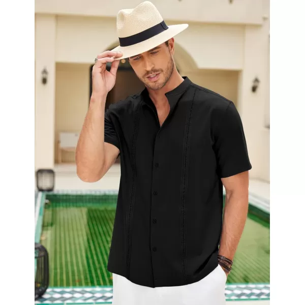 COOFANDY Mens Cuban Guayabera Short Sleeve Shirt Casual Band Collar Button Down Shirts