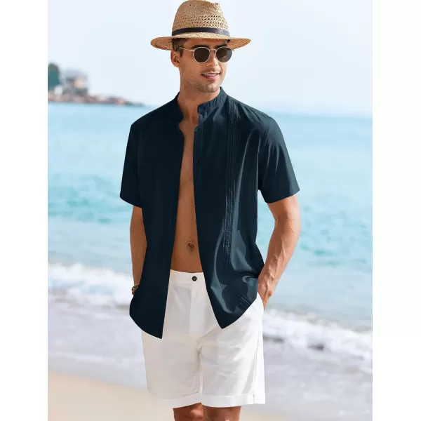 COOFANDY Mens Cuban Guayabera Short Sleeve Shirt Casual Band Collar Button Down Shirts