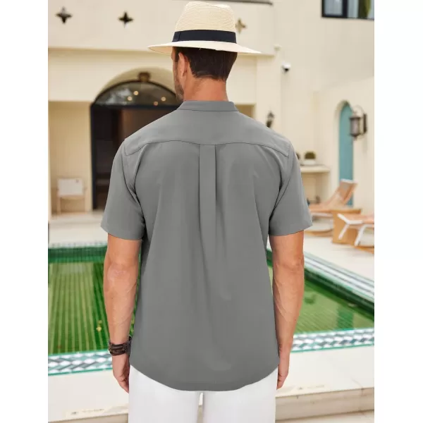 COOFANDY Mens Cuban Guayabera Short Sleeve Shirt Casual Band Collar Button Down Shirts