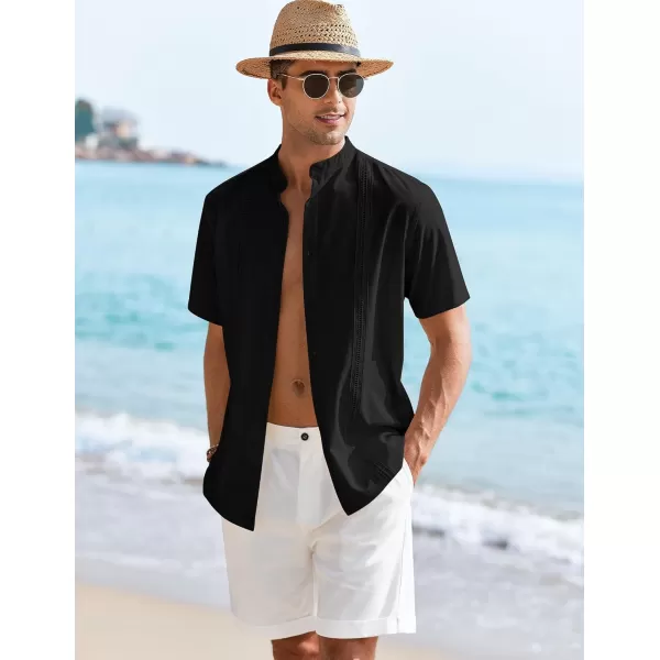 COOFANDY Mens Cuban Guayabera Short Sleeve Shirt Casual Band Collar Button Down Shirts