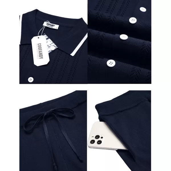 COOFANDY Men's Knit Polo Shirt Set Breathable Hollow Out Casual Button Down Shirts and Shorts