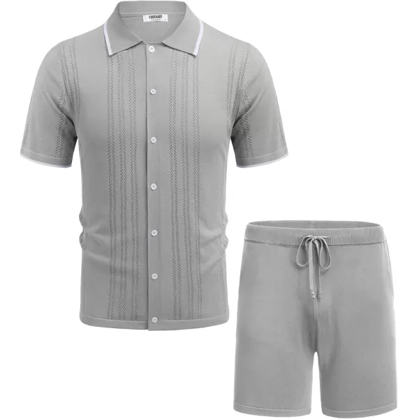 COOFANDY Men's Knit Polo Shirt Set Breathable Hollow Out Casual Button Down Shirts and Shorts