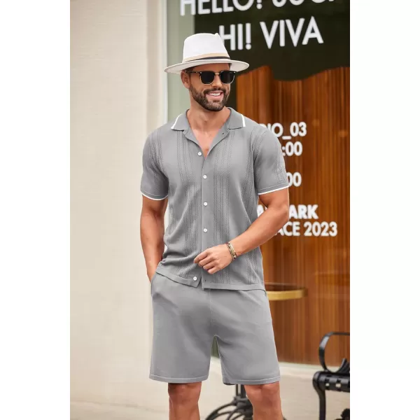 COOFANDY Men's Knit Polo Shirt Set Breathable Hollow Out Casual Button Down Shirts and Shorts