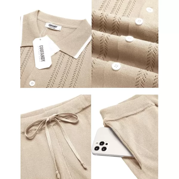 COOFANDY Men's Knit Polo Shirt Set Breathable Hollow Out Casual Button Down Shirts and Shorts