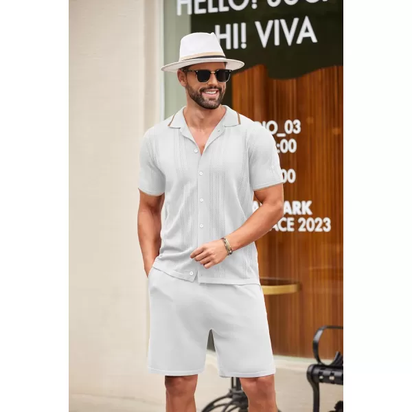 COOFANDY Men's Knit Polo Shirt Set Breathable Hollow Out Casual Button Down Shirts and Shorts