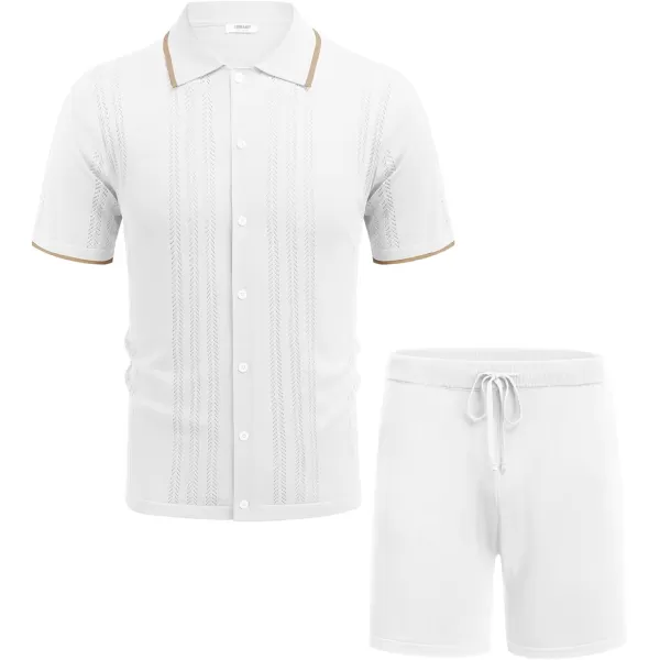 COOFANDY Men's Knit Polo Shirt Set Breathable Hollow Out Casual Button Down Shirts and Shorts