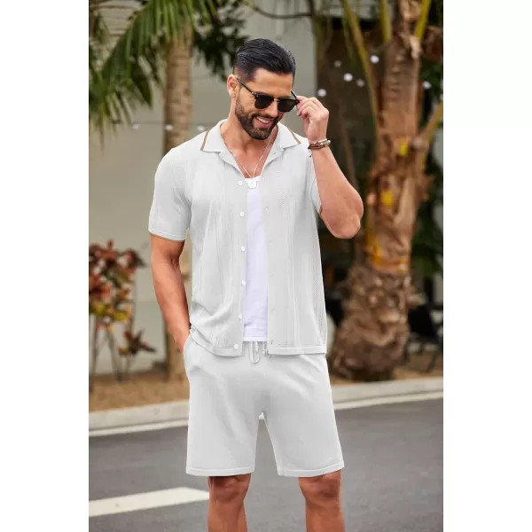 COOFANDY Men's Knit Polo Shirt Set Breathable Hollow Out Casual Button Down Shirts and Shorts