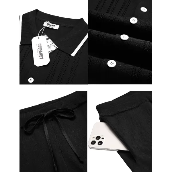 COOFANDY Men's Knit Polo Shirt Set Breathable Hollow Out Casual Button Down Shirts and Shorts