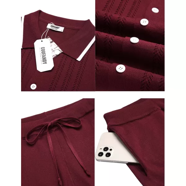COOFANDY Men's Knit Polo Shirt Set Breathable Hollow Out Casual Button Down Shirts and Shorts