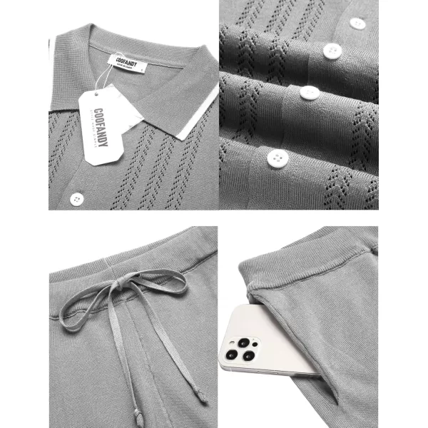 COOFANDY Men's Knit Polo Shirt Set Breathable Hollow Out Casual Button Down Shirts and Shorts