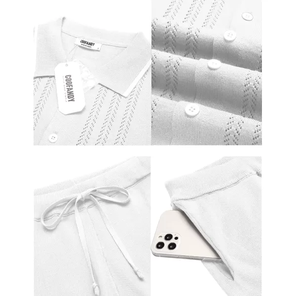 COOFANDY Men's Knit Polo Shirt Set Breathable Hollow Out Casual Button Down Shirts and Shorts