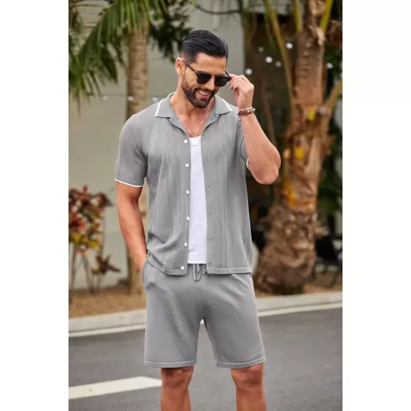 COOFANDY Men's Knit Polo Shirt Set Breathable Hollow Out Casual Button Down Shirts and Shorts