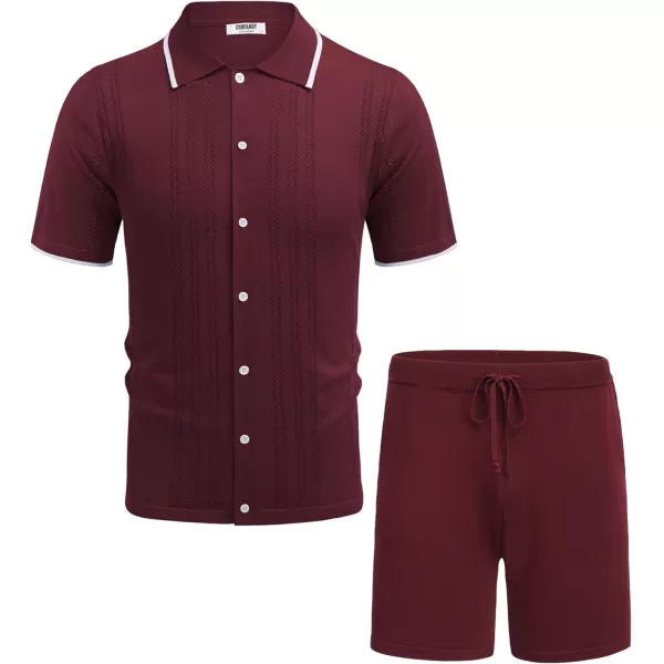 COOFANDY Men's Knit Polo Shirt Set Breathable Hollow Out Casual Button Down Shirts and Shorts