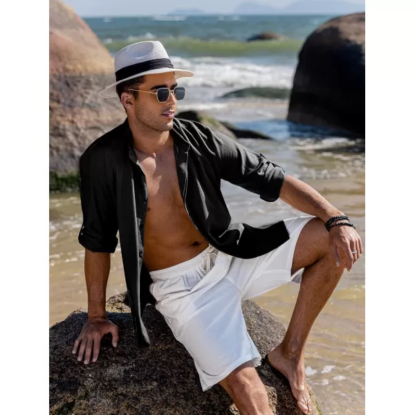 COOFANDY Mens Linen Shirts Casual Button Down Shirt Lightweight 3/4 Sleeve Summer Beach Tops