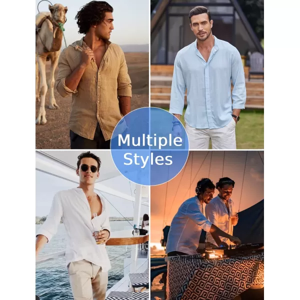 COOFANDY Mens Linen Shirts Casual Button Down Shirt Lightweight 3/4 Sleeve Summer Beach Tops