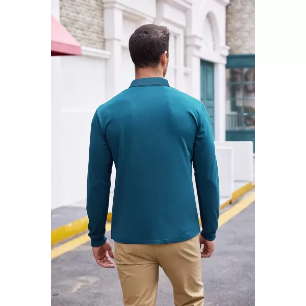 COOFANDY Men's Long Sleeve Polo Shirt Striped Collar Casual Slim Fit Cotton Polo T Shirts