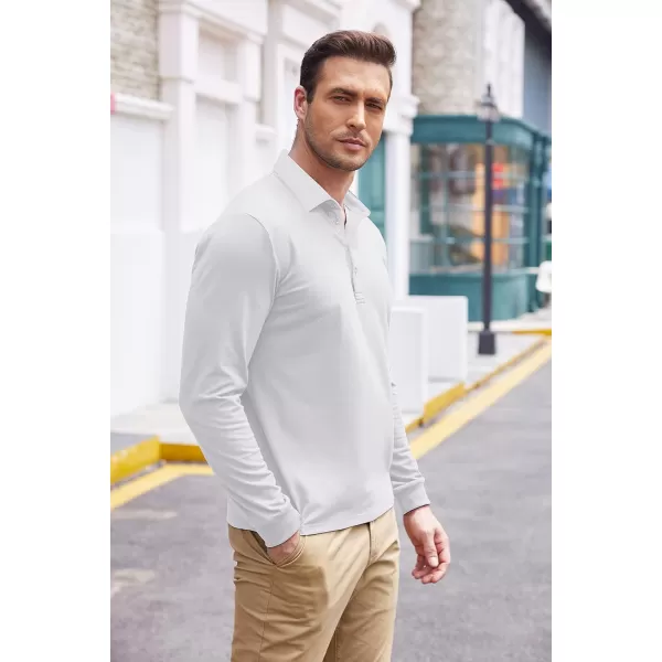 COOFANDY Men's Long Sleeve Polo Shirt Striped Collar Casual Slim Fit Cotton Polo T Shirts