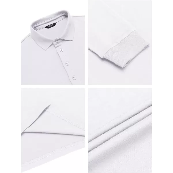 COOFANDY Men's Long Sleeve Polo Shirt Striped Collar Casual Slim Fit Cotton Polo T Shirts